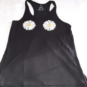 EUC Bear Dance Black Tank Sunflower Applique Size L